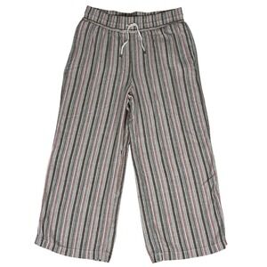 Striped Linen Blend Wide Leg Brown Coral Pants Womens L Elastic Waist Coastal